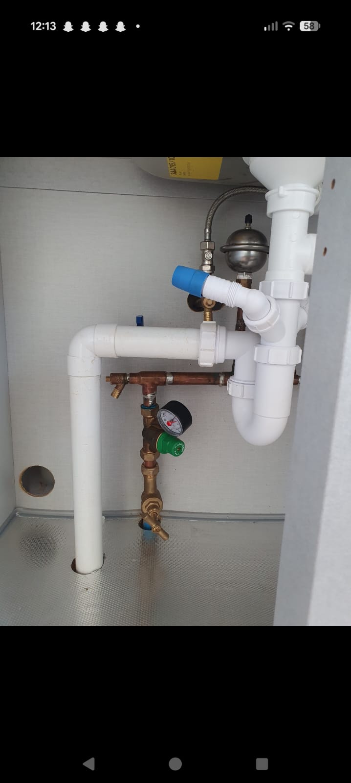 Neat pipework with pressure gauge and isolation valves